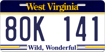 WV license plate 8OK141