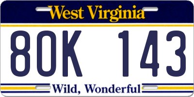 WV license plate 8OK143