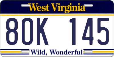WV license plate 8OK145