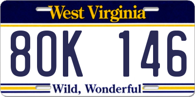 WV license plate 8OK146