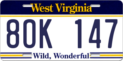 WV license plate 8OK147