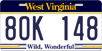 WV license plate 8OK148