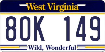 WV license plate 8OK149