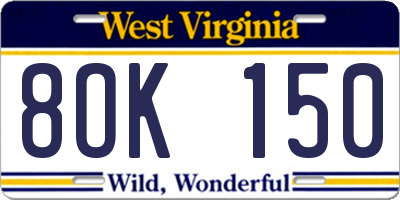 WV license plate 8OK150