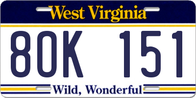 WV license plate 8OK151