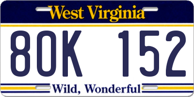 WV license plate 8OK152