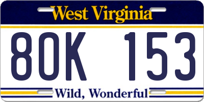 WV license plate 8OK153