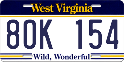WV license plate 8OK154