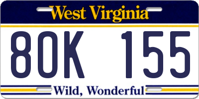 WV license plate 8OK155