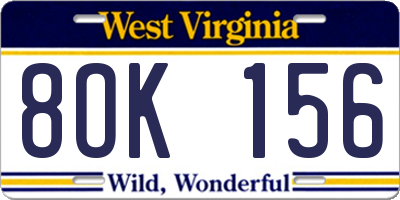 WV license plate 8OK156