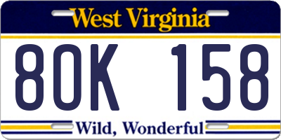 WV license plate 8OK158