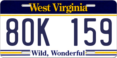 WV license plate 8OK159
