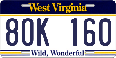 WV license plate 8OK160