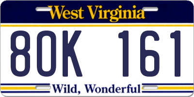 WV license plate 8OK161