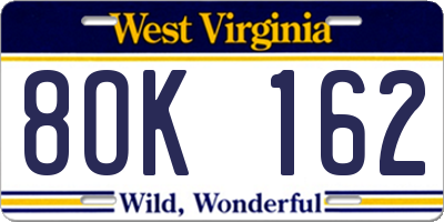 WV license plate 8OK162