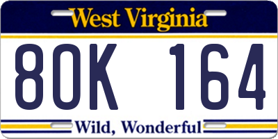 WV license plate 8OK164