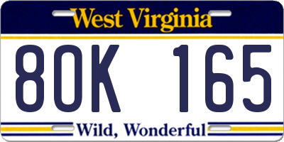 WV license plate 8OK165