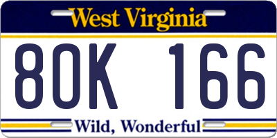 WV license plate 8OK166