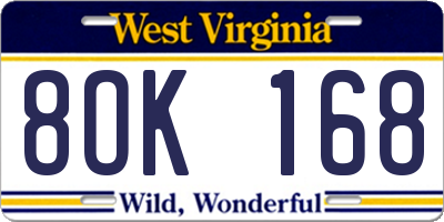 WV license plate 8OK168