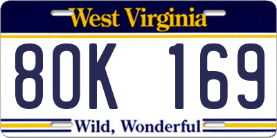 WV license plate 8OK169