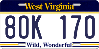 WV license plate 8OK170