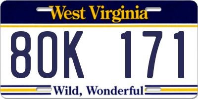 WV license plate 8OK171