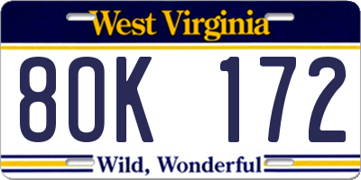 WV license plate 8OK172