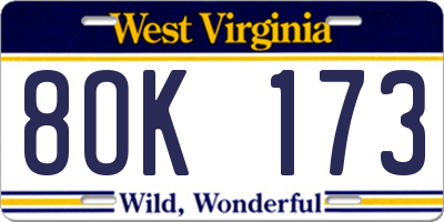 WV license plate 8OK173