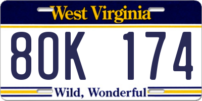 WV license plate 8OK174