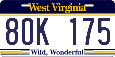 WV license plate 8OK175