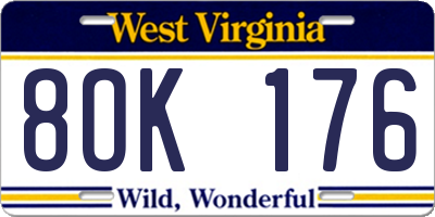 WV license plate 8OK176