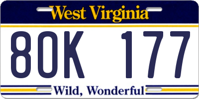 WV license plate 8OK177