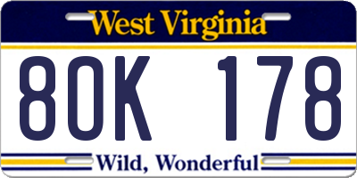 WV license plate 8OK178