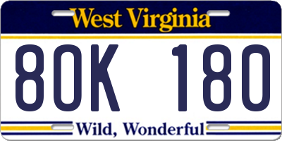 WV license plate 8OK180