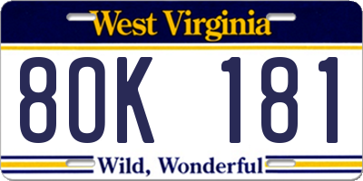WV license plate 8OK181