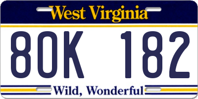 WV license plate 8OK182