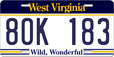 WV license plate 8OK183