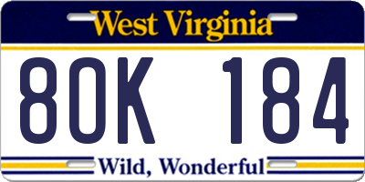 WV license plate 8OK184