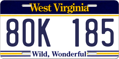WV license plate 8OK185