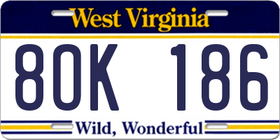 WV license plate 8OK186