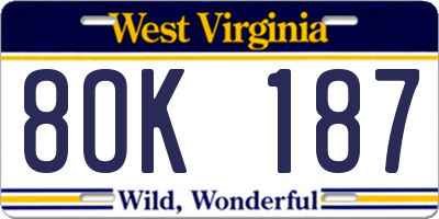 WV license plate 8OK187