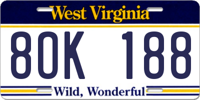 WV license plate 8OK188