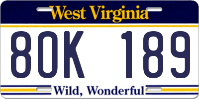 WV license plate 8OK189