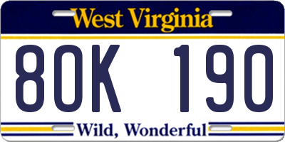 WV license plate 8OK190
