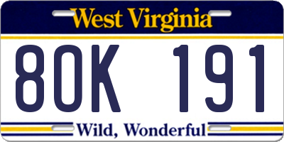 WV license plate 8OK191