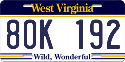 WV license plate 8OK192