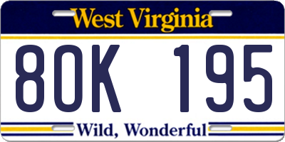 WV license plate 8OK195