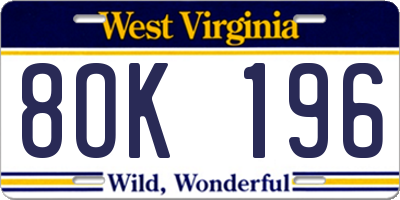 WV license plate 8OK196