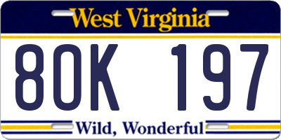 WV license plate 8OK197