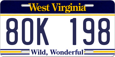 WV license plate 8OK198
